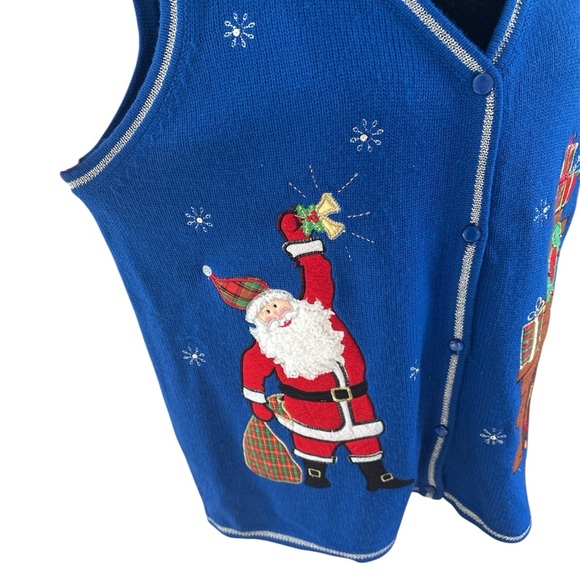 Vintage Royal Blue Christmas Santa and Gifts Festivities Embroidered 
 Vest 0088 - Picture 2 of 6